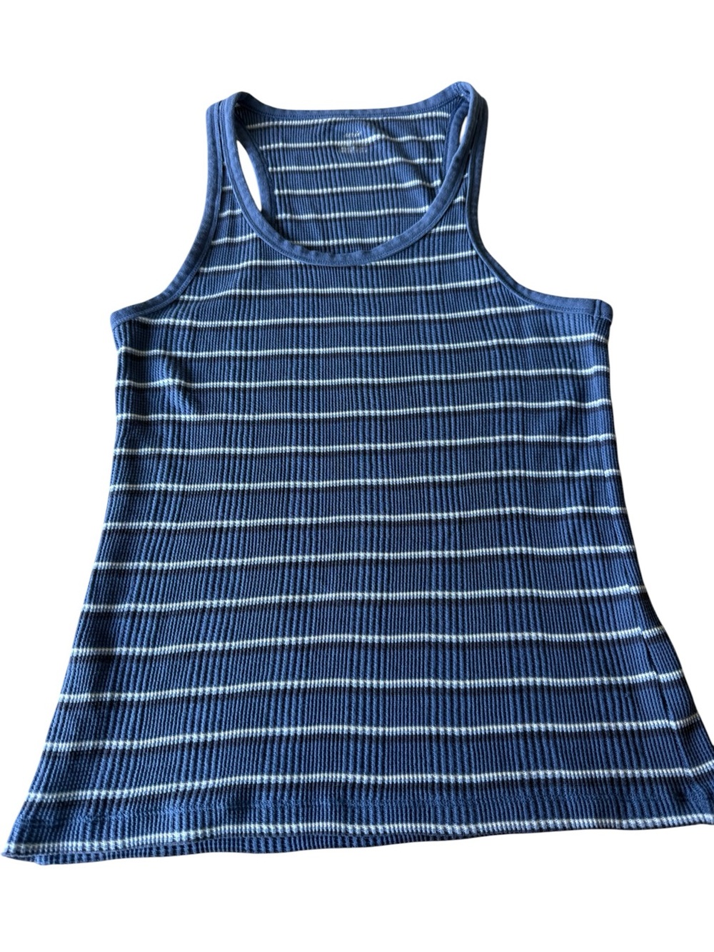 aerie Blue & White Striped Ribbed Racerback Tank Top